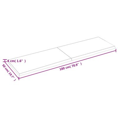 vidaXL Waschtischplatte 180x50x(2-4) cm Massivholz Unbehandelt