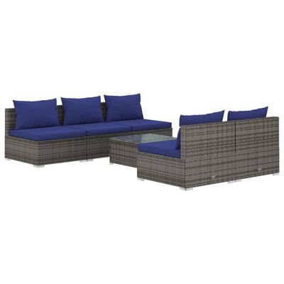 vidaXL 6-tlg. Garten-Lounge-Set mit Kissen Poly Rattan Grau