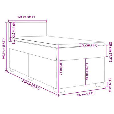 vidaXL Boxspringbett mit Matratze Dunkelgrau 100x200 cm Samt