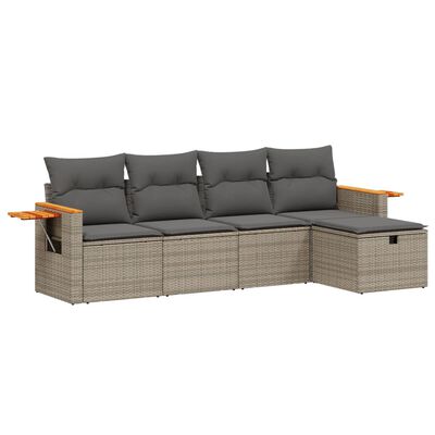 vidaXL 5-tlg. Garten-Sofagarnitur mit Kissen Grau Poly Rattan