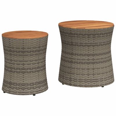 vidaXL Garten-Beistelltische 2 Stk. mit Holzplatte Grau Poly Rattan