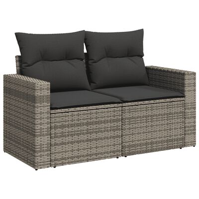 vidaXL 3-tlg. Garten-Sofagarnitur mit Kissen Grau Poly Rattan