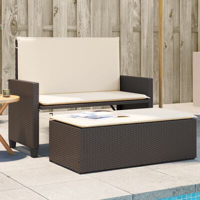 vidaXL Gartenbank mit Kissen und Hocker Braun Poly Rattan