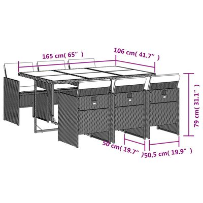 vidaXL 7-tlg. Garten-Essgruppe mit Kissen Hellgrau Poly Rattan