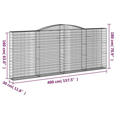 vidaXL Gabionen mit Hochbogen 6 Stk. 400x30x160/180cm Verzinktes Eisen