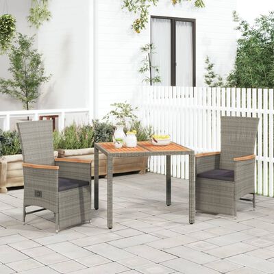 vidaXL 3-tlg. Garten-Essgruppe mit Kissen Grau Poly Rattan