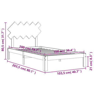 vidaXL Massivholzbett mit Kopfteil Weiß 100x200 cm