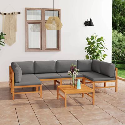 vidaXL 7-tlg. Garten-Lounge-Set mit Grauen Kissen Massivholz Teak