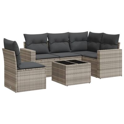 vidaXL 6-tlg. Garten-Sofagarnitur mit Kissen Hellgrau Poly Rattan