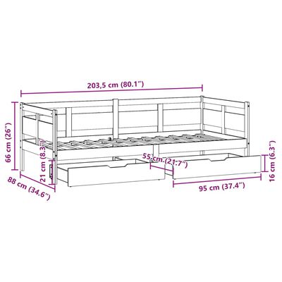 vidaXL Tagesbett mit Schubladen Weiß 80x200 cm Kiefernholz