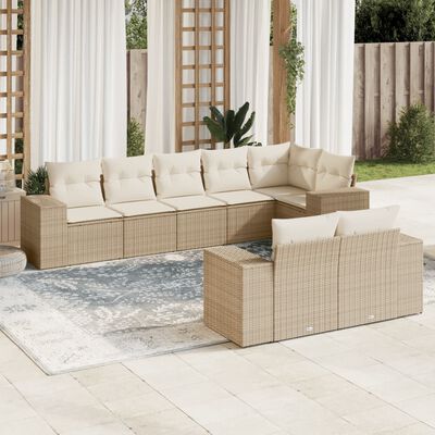 vidaXL 8-tlg. Garten-Sofagarnitur mit Kissen Beige Poly Rattan