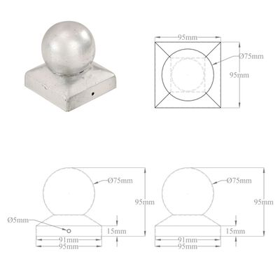 vidaXL Pfostenkappen 6 Stk. Kugelform Verzinktes Metall 91 x 91 mm