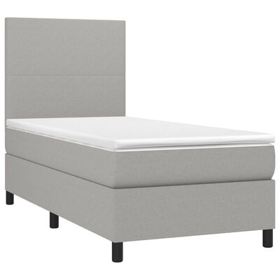 vidaXL Boxspringbett mit Matratze & LED Hellgrau 90x200 cm Stoff