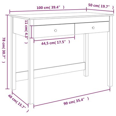 vidaXL Schreibtisch mit Schubladen Grau 100x50x78 cm Massivholz Kiefer