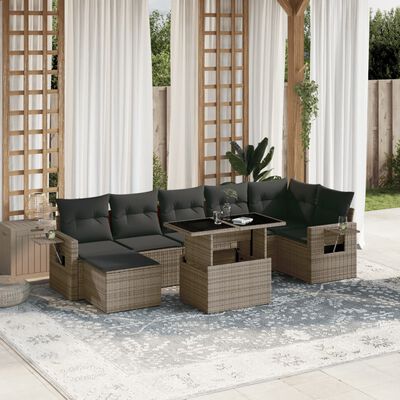 vidaXL 8-tlg. Garten-Sofagarnitur mit Kissen Grau Poly Rattan