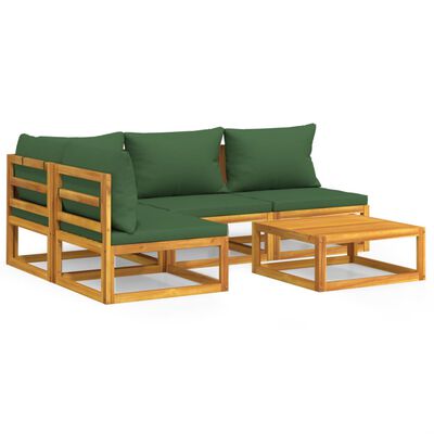 vidaXL 5-tlg. Garten-Lounge-Set mit Grünen Kissen Massivholz