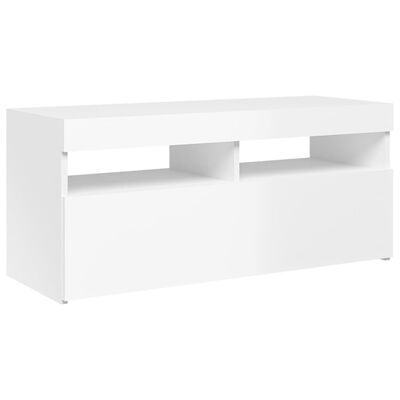 vidaXL TV-Schrank mit LED-Leuchten Hochglanz-Weiß 90x35x40 cm