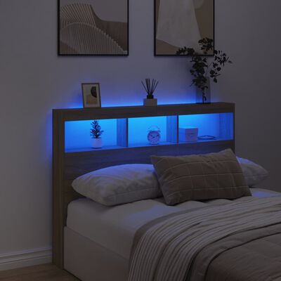 vidaXL LED-Kopfteil mit Ablagen Sonoma-Eiche 140x17x102 cm