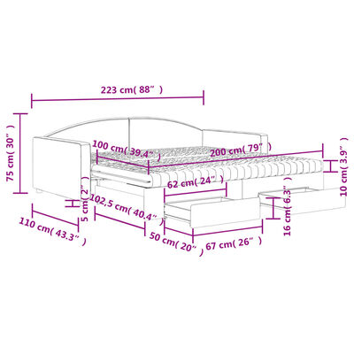 vidaXL Tagesbett Ausziehbar mit Schubladen Hellgrau 100x200 cm Stoff