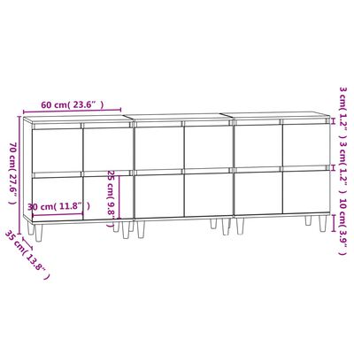 vidaXL Sideboards 3 Stk. Räuchereiche 60x35x70 cm Holzwerkstoff