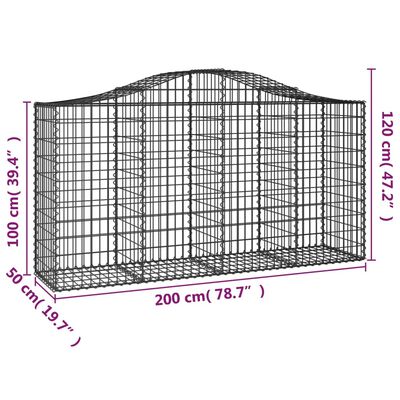 vidaXL Gabionen mit Hochbogen 11 Stk 200x50x100/120cm Verzinktes Eisen