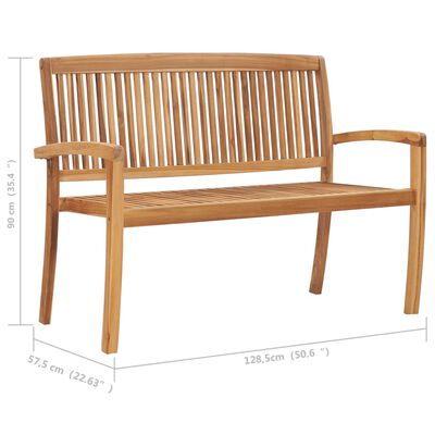 vidaXL Stapelbare Gartenbank mit Auflage 128,5 cm Massivholz Teak