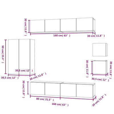 vidaXL 8-tlg. TV-Schrank-Set Schwarz Holzwerkstoff