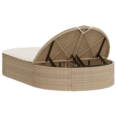 vidaXL Doppel-Sonnenliege mit Auflagen Beige Poly Rattan