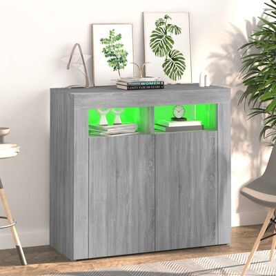 vidaXL Sideboard mit LED-Beleuchtung Grau Sonoma 80x35x75 cm