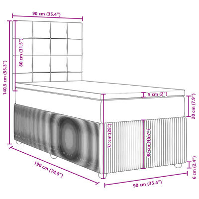 vidaXL Boxspringbett mit Matratze Schwarz 90x190 cm Samt