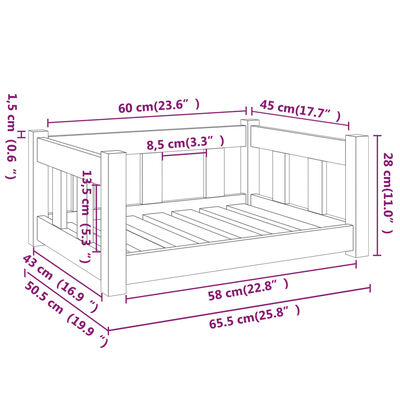 vidaXL Hundebett 65,5x50,5x28 cm Massivholz Kiefer