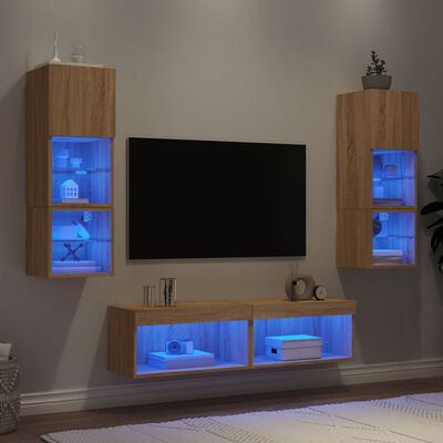 vidaXL 6-tlg. Wohnwand mit LED-Beleuchtung Sonoma-Eiche Holzwerkstoff