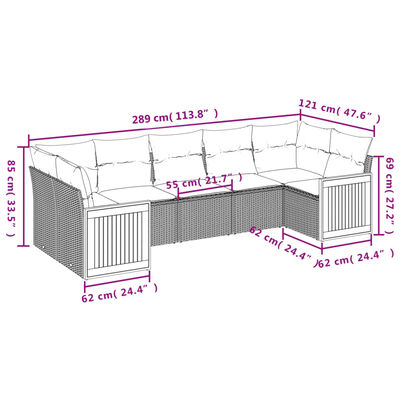 vidaXL 7-tlg. Garten-Sofagarnitur mit Kissen Grau Poly Rattan