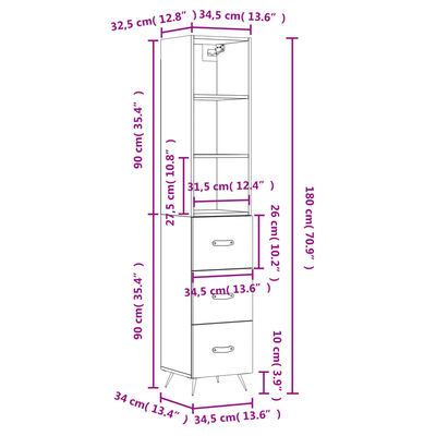 vidaXL Highboard Schwarz 34,5x34x180 cm Holzwerkstoff