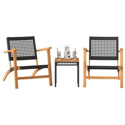 vidaXL 3-tlg. Bistro-Set Schwarz Poly Rattan und Massivholz Akazie