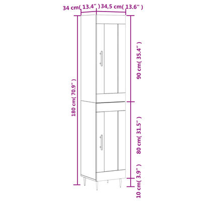 vidaXL Highboard Braun Eichen-Optik 34,5x34x180 cm Holzwerkstoff