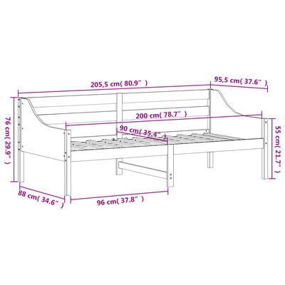 vidaXL Tagesbett ohne Matratze Weiß 90x200 cm Massivholz Kiefer