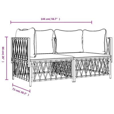 vidaXL 2-tlg. Garten-Lounge-Set mit Kissen Weiß Stahl