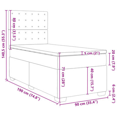 vidaXL Boxspringbett mit Matratze Hellgrau 90x190 cm Samt