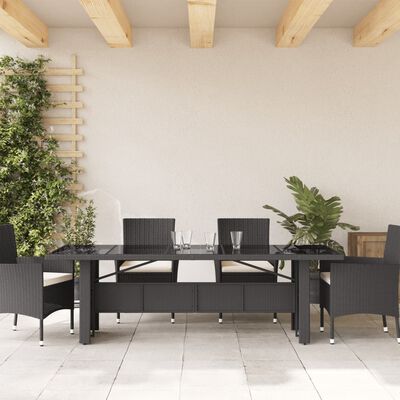 vidaXL Gartentisch mit Glasplatte Schwarz 240x90x75 cm Poly Rattan