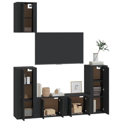 vidaXL 5-tlg. TV-Schrank-Set Schwarz Holzwerkstoff