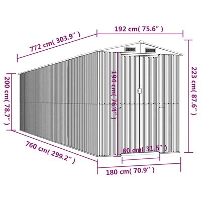 vidaXL Geräteschuppen Dunkelbraun 192x772x223 cm Verzinkter Stahl