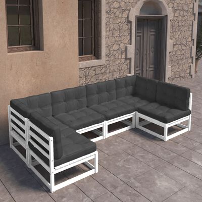 vidaXL 6-tlg. Garten-Lounge-Set mit Kissen Weiß Massivholz Kiefer