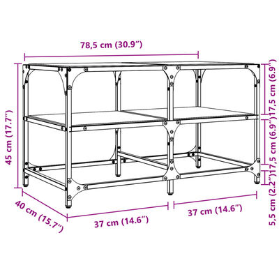 vidaXL Couchtisch mit Glasplatte Transparent 78,5x40x45 cm Stahl