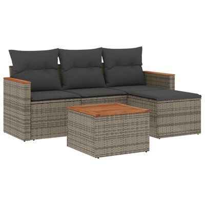 vidaXL 5-tlg. Garten-Sofagarnitur mit Kissen Grau Poly Rattan