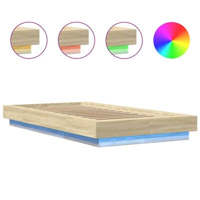 vidaXL Bettgestell mit LED Sonoma-Eiche 75x190 cm Holzwerkstoff