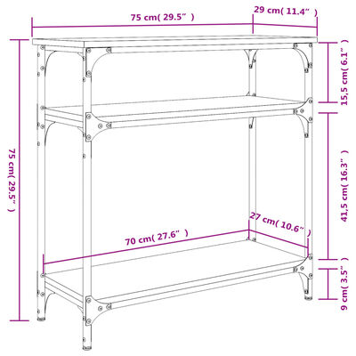 vidaXL Konsolentisch Räuchereiche 75x29x75 cm Holzwerkstoff