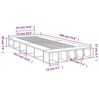 vidaXL Bettgestell Räuchereiche 75x190 cm Holzwerkstoff