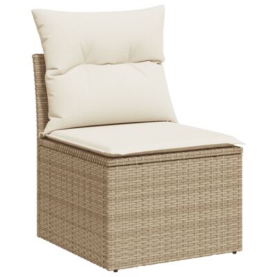 vidaXL 10-tlg. Garten-Sofagarnitur mit Kissen Beige Poly Rattan