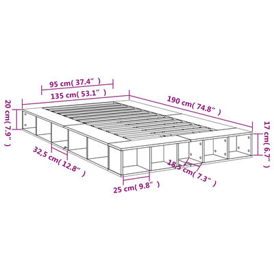 vidaXL Bettgestell Räuchereiche 135x190 cm Holzwerkstoff